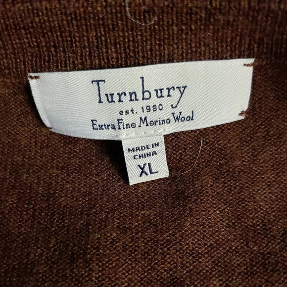 Turnbury V-Neck Extra Fine Merino Wool Brown Long Sleeve Sweater Men’s XL - Picture 3 of 5